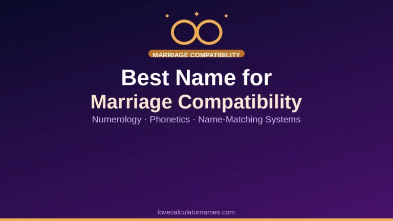 Best name for marriage compatibility shown with interlocking gold rings and name-matching system labels