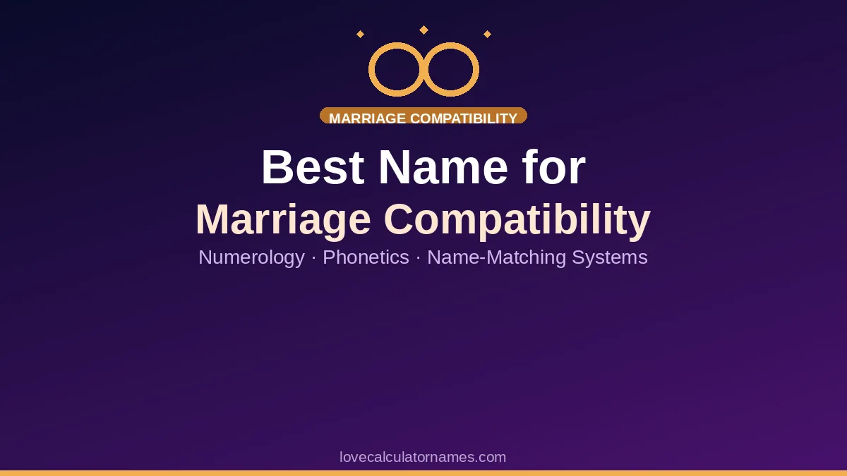 Best name for marriage compatibility shown with interlocking gold rings and name-matching system labels