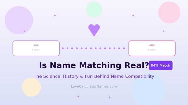 Two name badges connected by hearts illustrating whether is name matching real has a basis in numerology and psychology